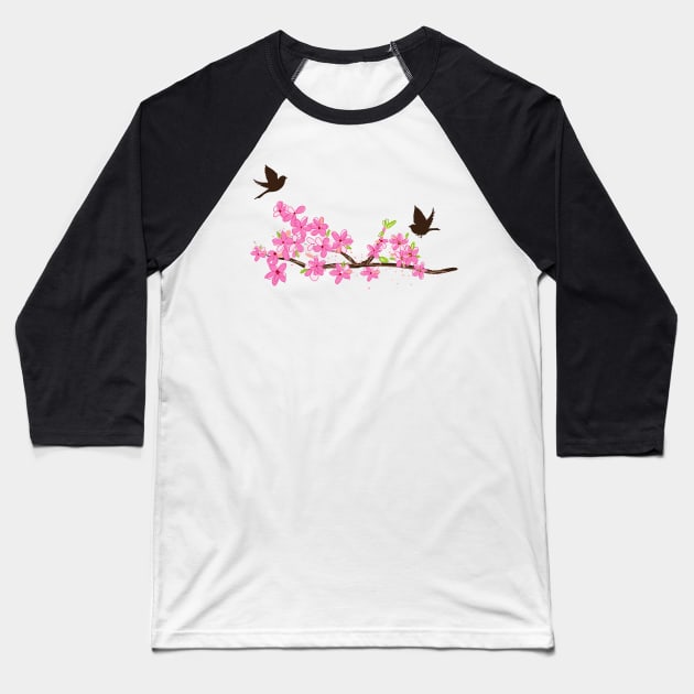 Sakura Blossom Birds Baseball T-Shirt by SWON Design